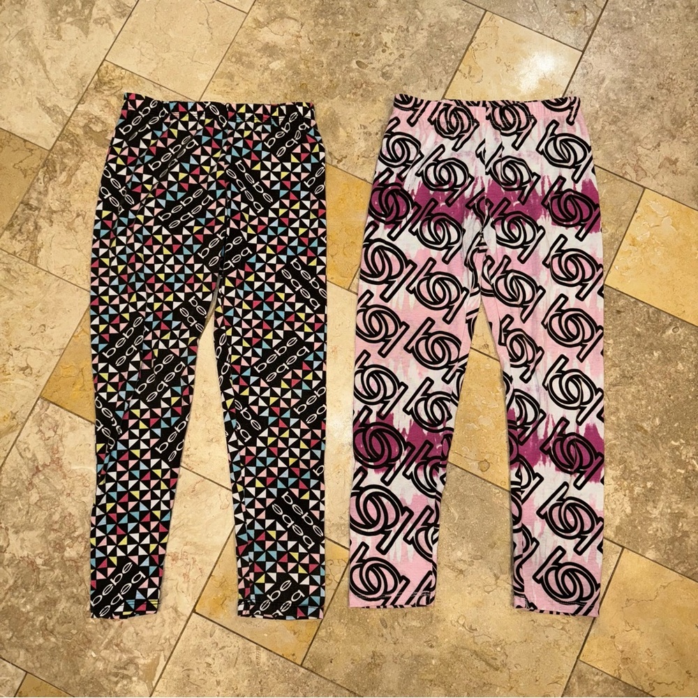 Bebe Girls set of 2 logo leggings pull on M (10/12)
